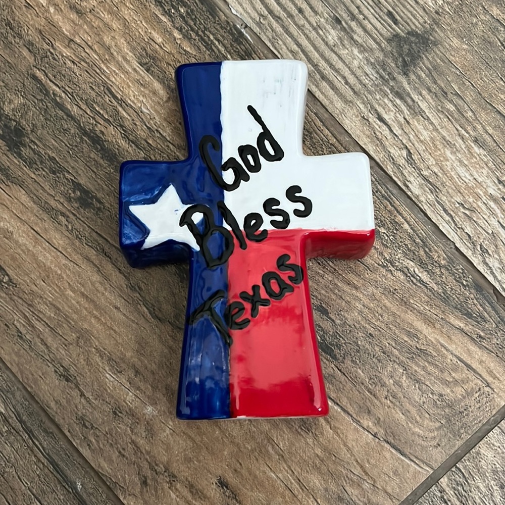 Hand painted glass God Bless Texas